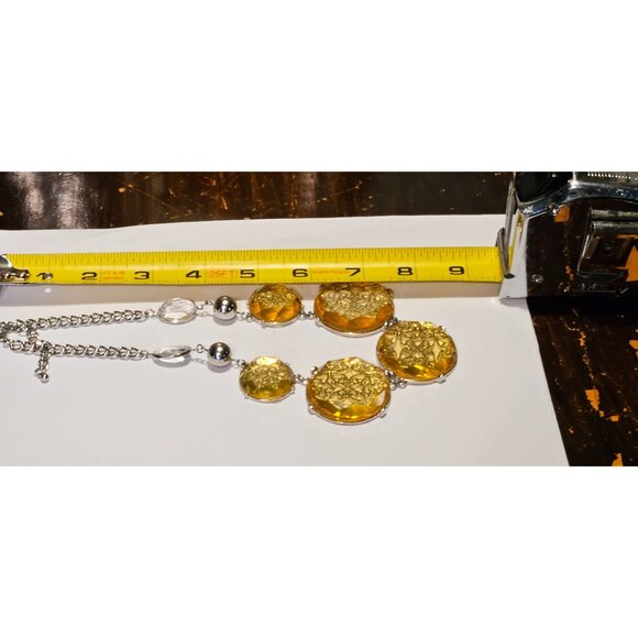 Gold-Tone Statement Necklace With Intricate Floral Swirls & Adjustable Chain - Picture 12 of 12